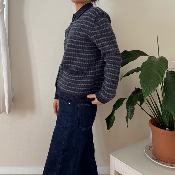 Vintage Eddie Bauer 100% Wool Button Up Blue Stripes Knit Cardigan Size Small - Picture 5 of 11